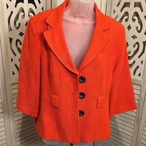 Focus 2000 Vibrant Orange Textured Short-Sleeve Blazer